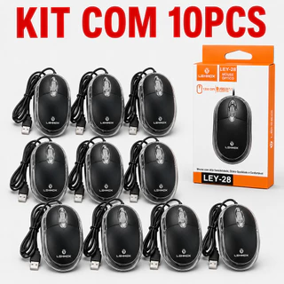 Atacado kit 10 Mouse Óptico com Fio USB LED LEY-28 Plug and Play para Escritório e Jogos