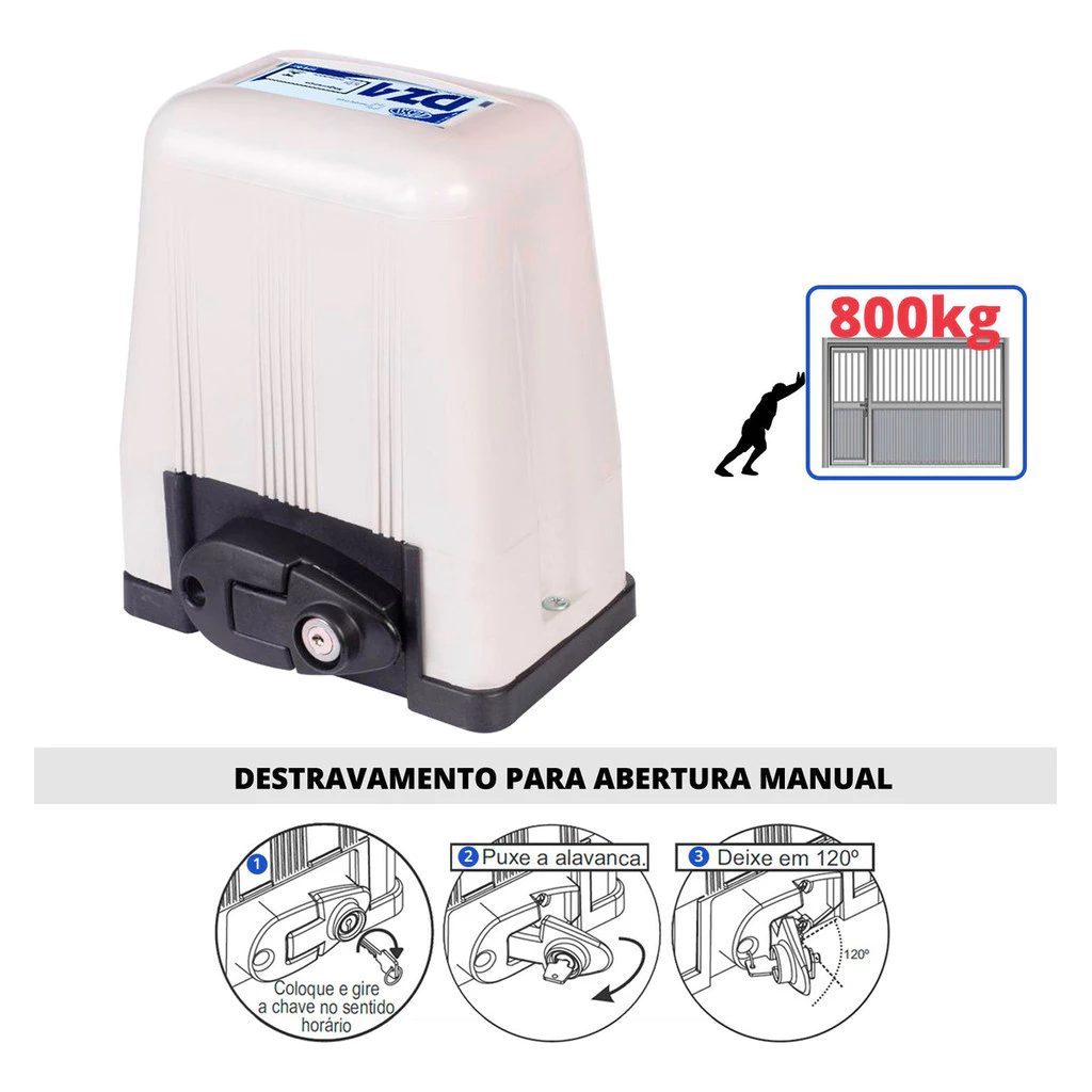 Motor Portão Rossi DZ4 SK Turbo 800Kg 1/3 Deslizante Automático de Correr Eletrônico Com Abertura Rápida