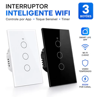 nterruptor Inteligente WiFi Touch 3 Botões Smart Life Alexa Google Timer 10A