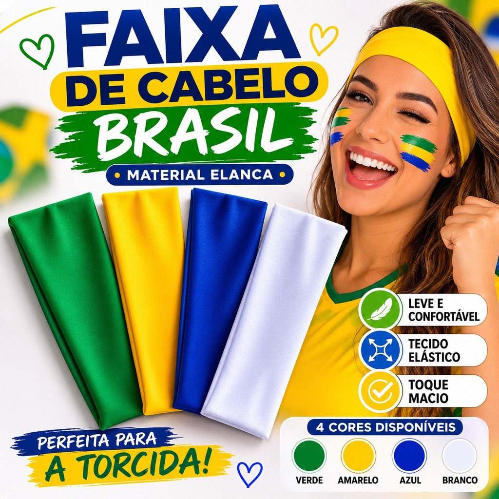 Faixa Femina Para Cabelo Brasil Elanca Verde Amarelo Azul Copa Seleção