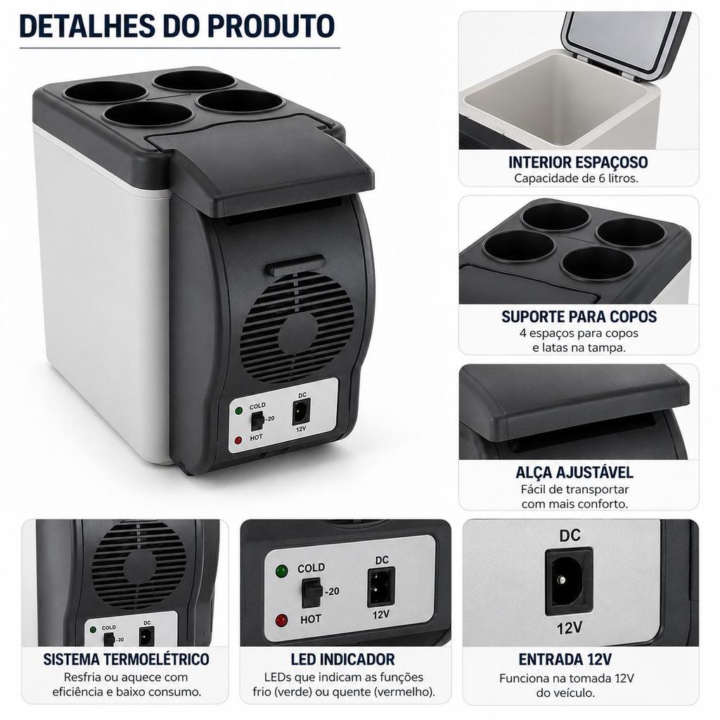 MINI GELADEIRA 6L AUTOMOTIVA 12V REFRIGERADOR AQUECEDOR CARRO