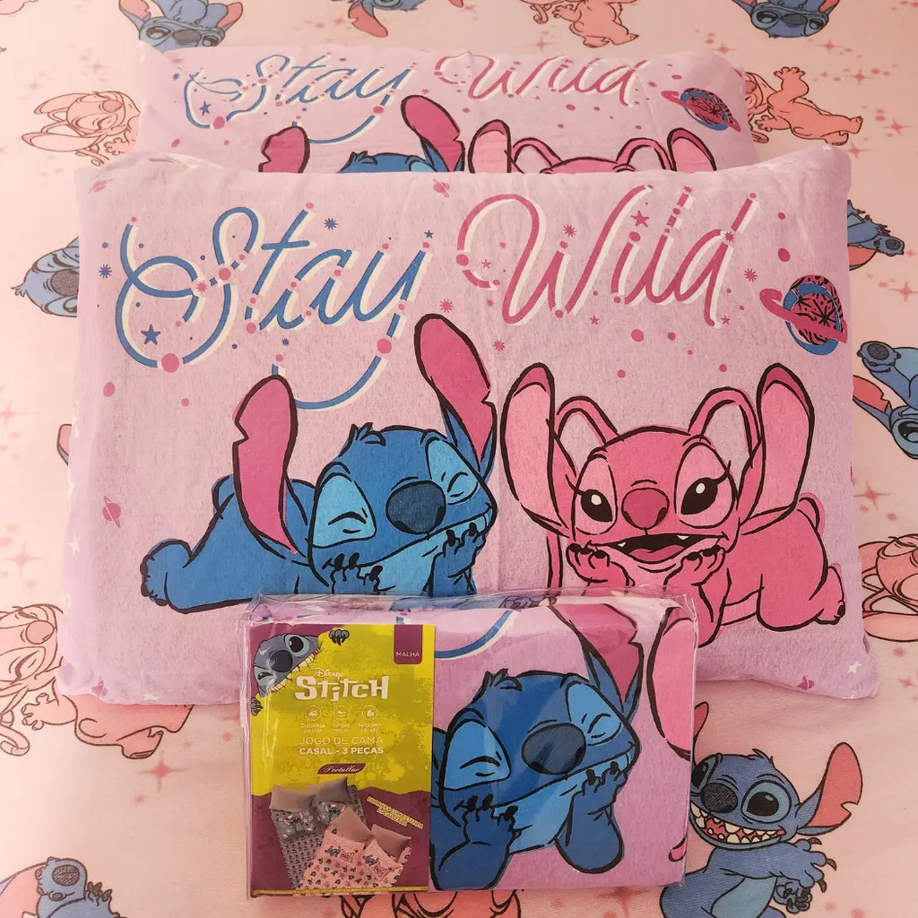 Jogo De Cama Casal Lilo Stitch E Angel Disney 3 Peças Rosa | Shopee Brasil