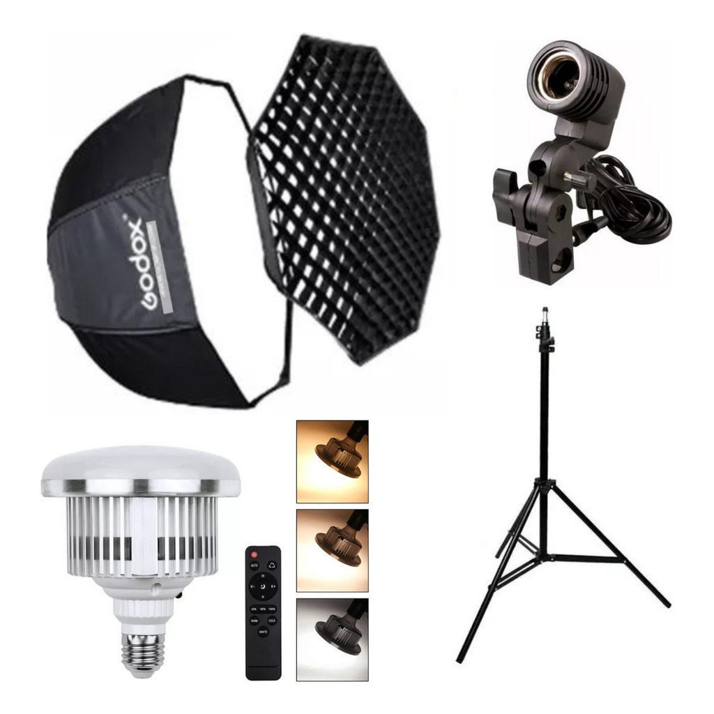 Kit Softbox Godox 120cm C/ Grid + Tripé + Suporte + Lâmpada