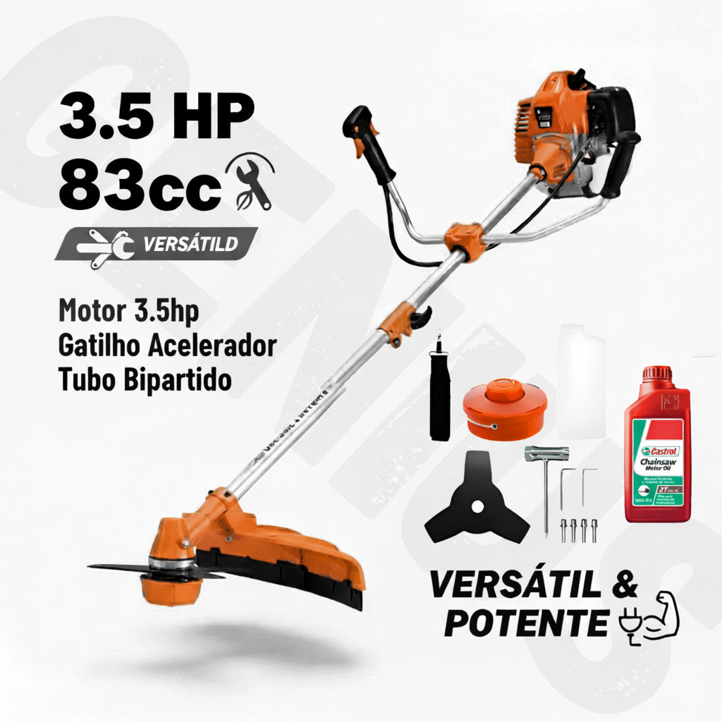 Roçadeira a Gasolina 83cc 2 Tempos Completa + Óleo 500ml
