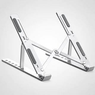 Suporte Notebook Alumínio Dobrável Portátil Ergonômico Antiderrapante Prateado
