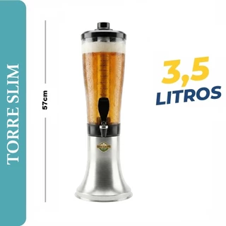 Torre De Chopp Slim 3.5 Litros Chopeira Giratória Com 2 Bastão Gelante Copo Que Não Quebra