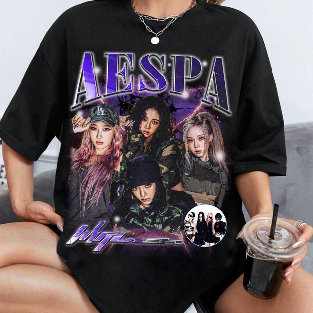 Camiseta Masculina Feminina Aespa Lemonade Montagem Fotos Preto