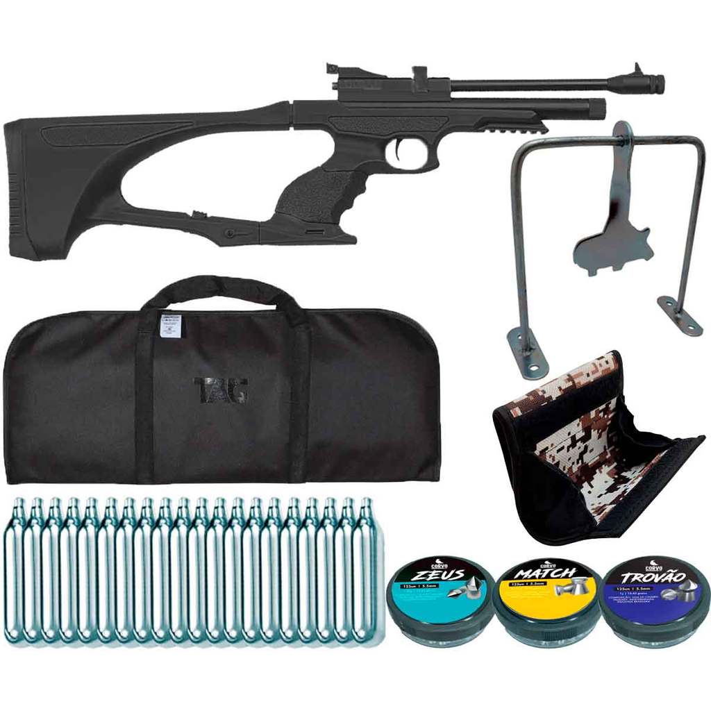 エアガンセット 5点 Kit Pistola Niksan Serpent 5.5mm+ 20 Co2 + Alvo + Bolsa P