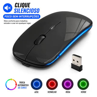 Mouse Sem Fio Silencioso RGB Home Office Bateria Interna LED Bluetooh Exbom Ergonômico Recarregável