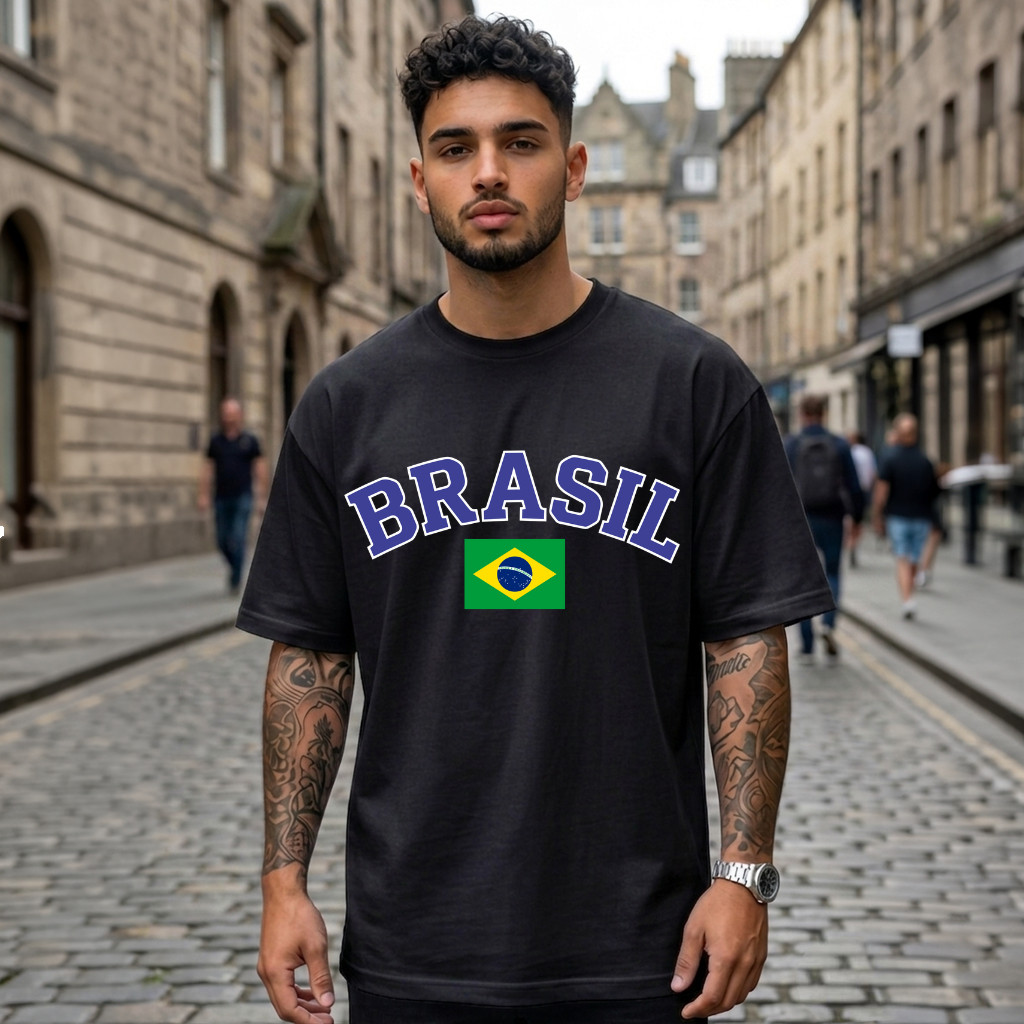 Camiseta Brasil Bandeira Letra Azul Vintage Retro Homem | Shopee Brasil