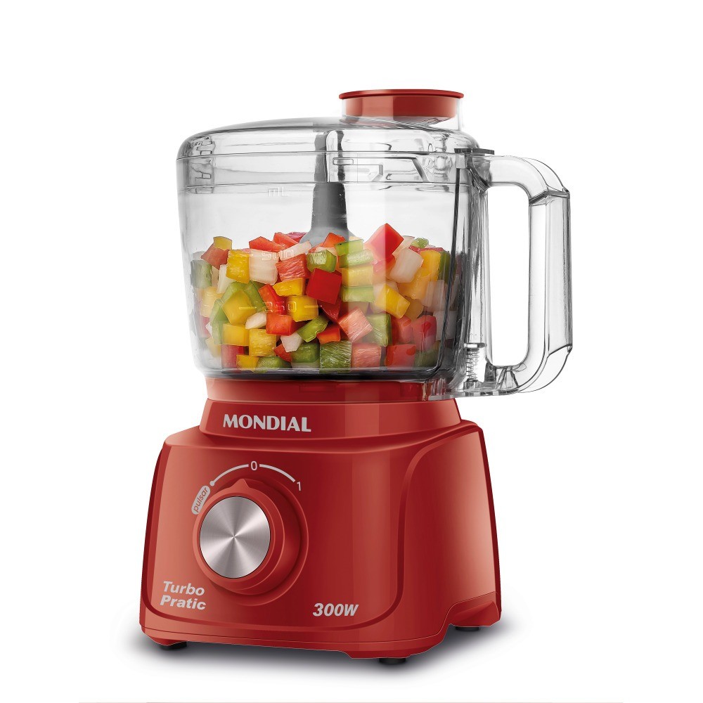 Mini Processador de alimentos 300 watts vermelho Turbo Prati