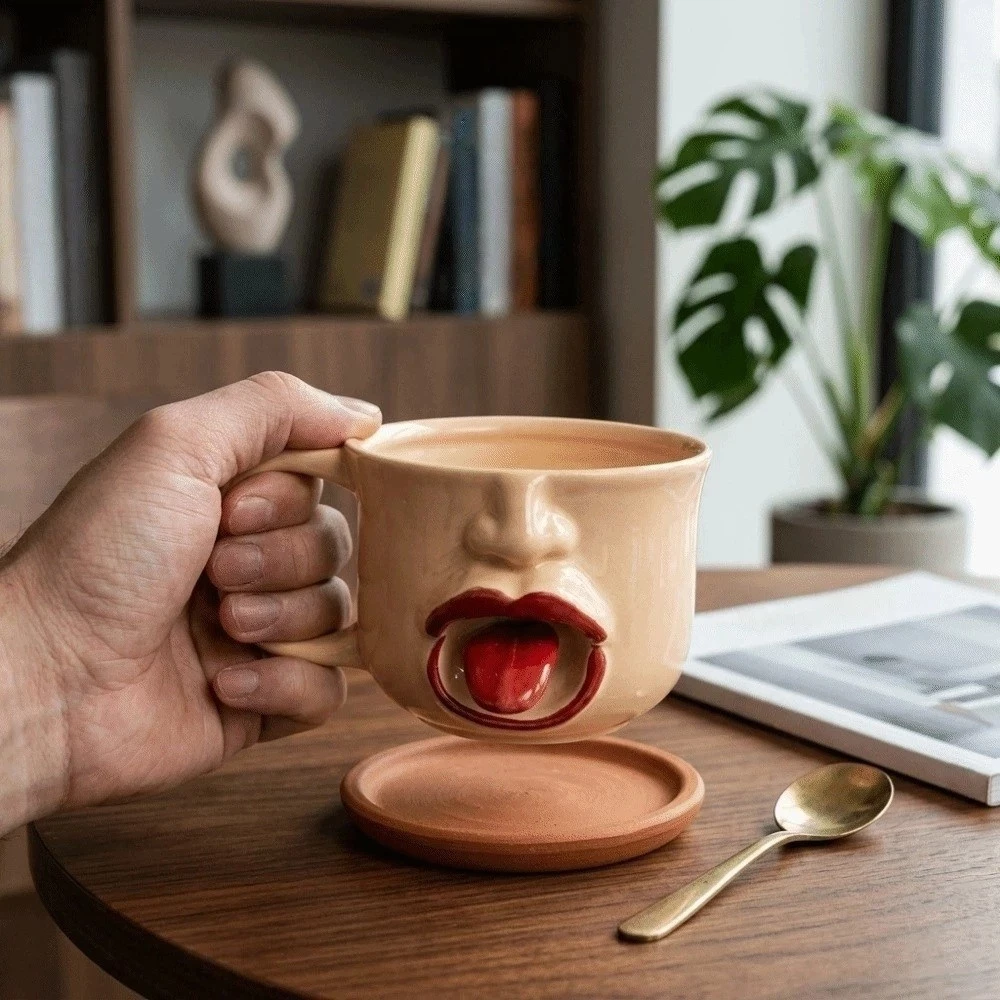 Copo De Língua Inquieto ANHENGXIN , Móvel Brincalhão Criativo , Caneca De Cerâmica Engraçada De 300ml Para Beber Diário