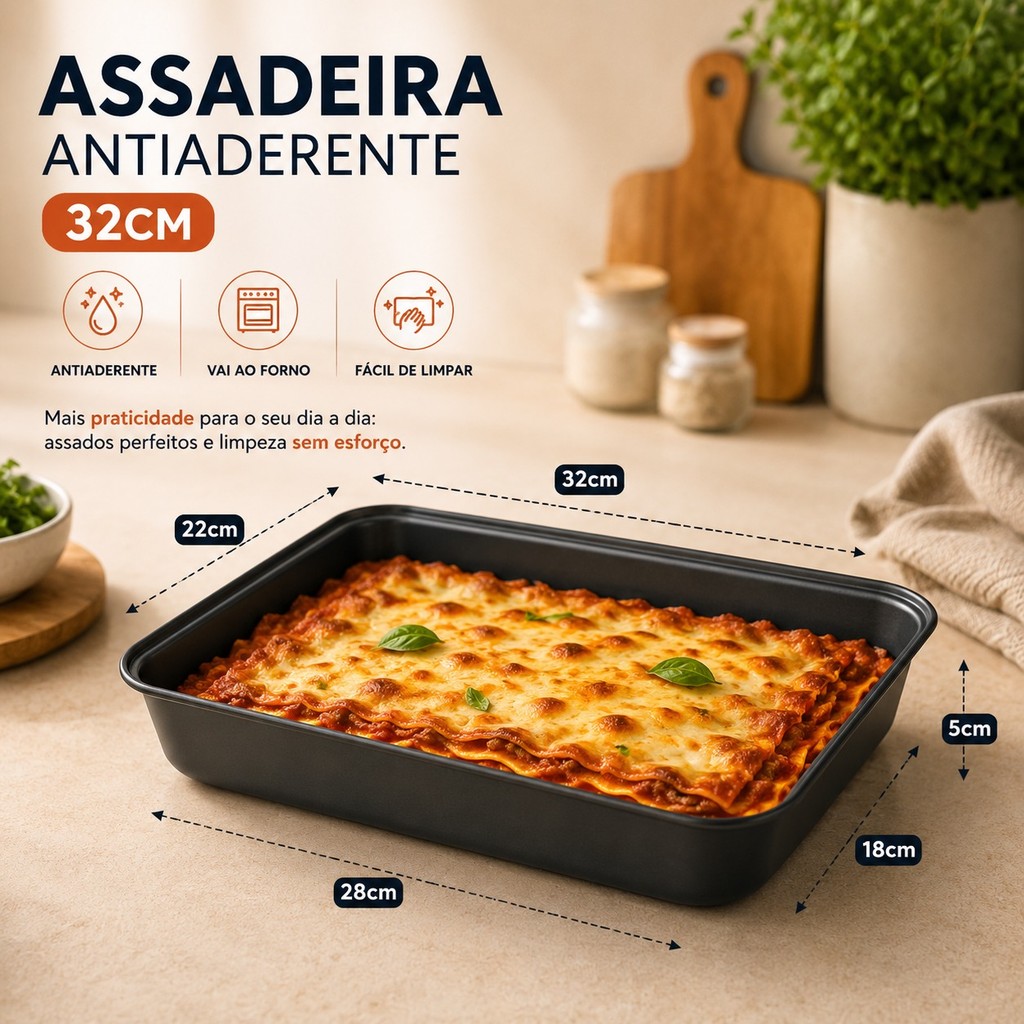 assadeira antiaderente retangular funda 32cm media forma ass