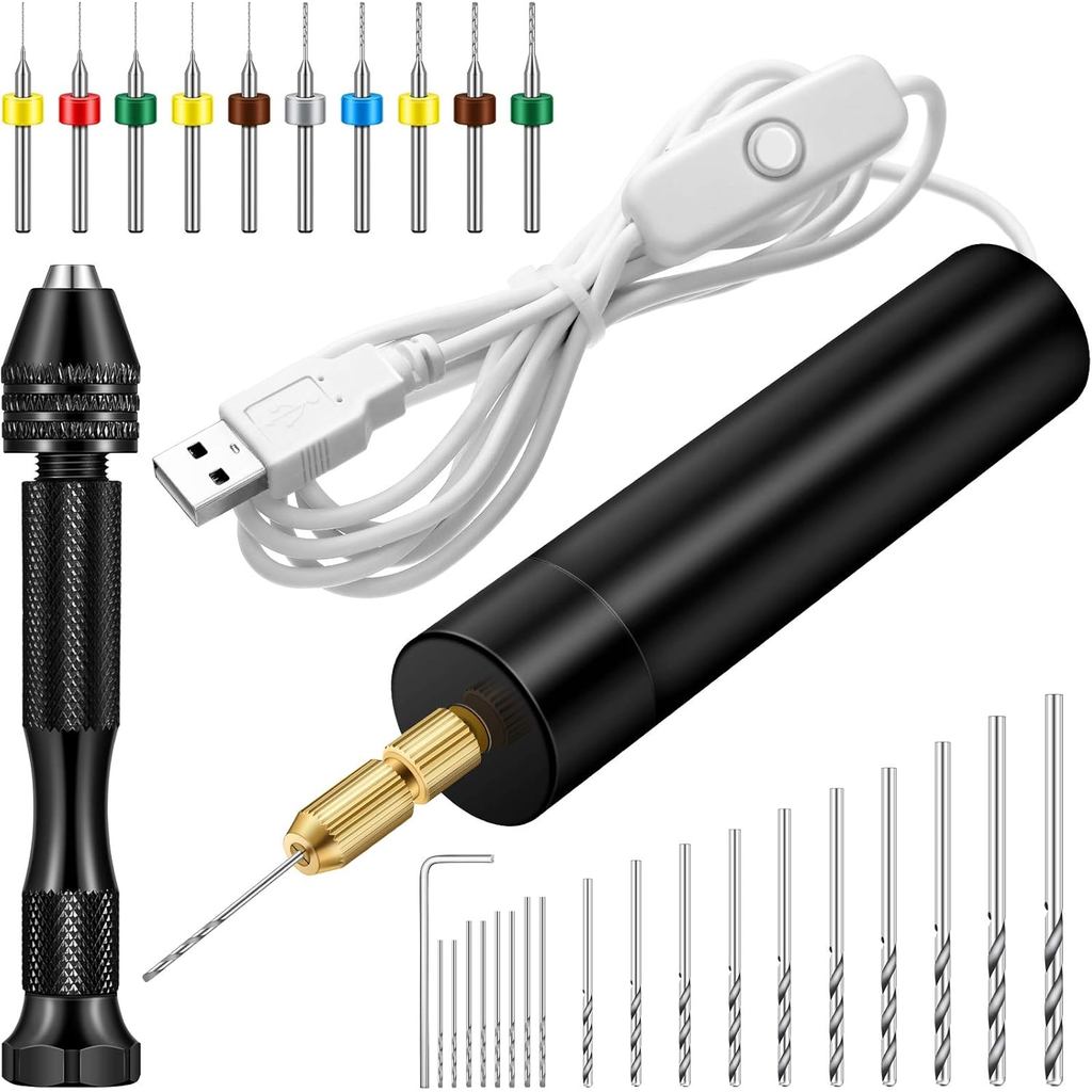 Conjunto de Furadeira Elétrica Manual para Moldes de Resina, Furadeira Elétrica com 8 Brocas (0,8-1,2 mm), Furadeira Man