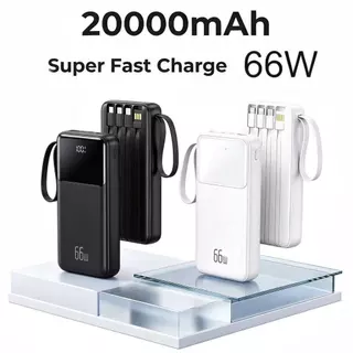 Bateria Externa Power Bank 20000mAh 66W Carregamento Rápido Com 4 Cabos Integrados Display Digital-elite
