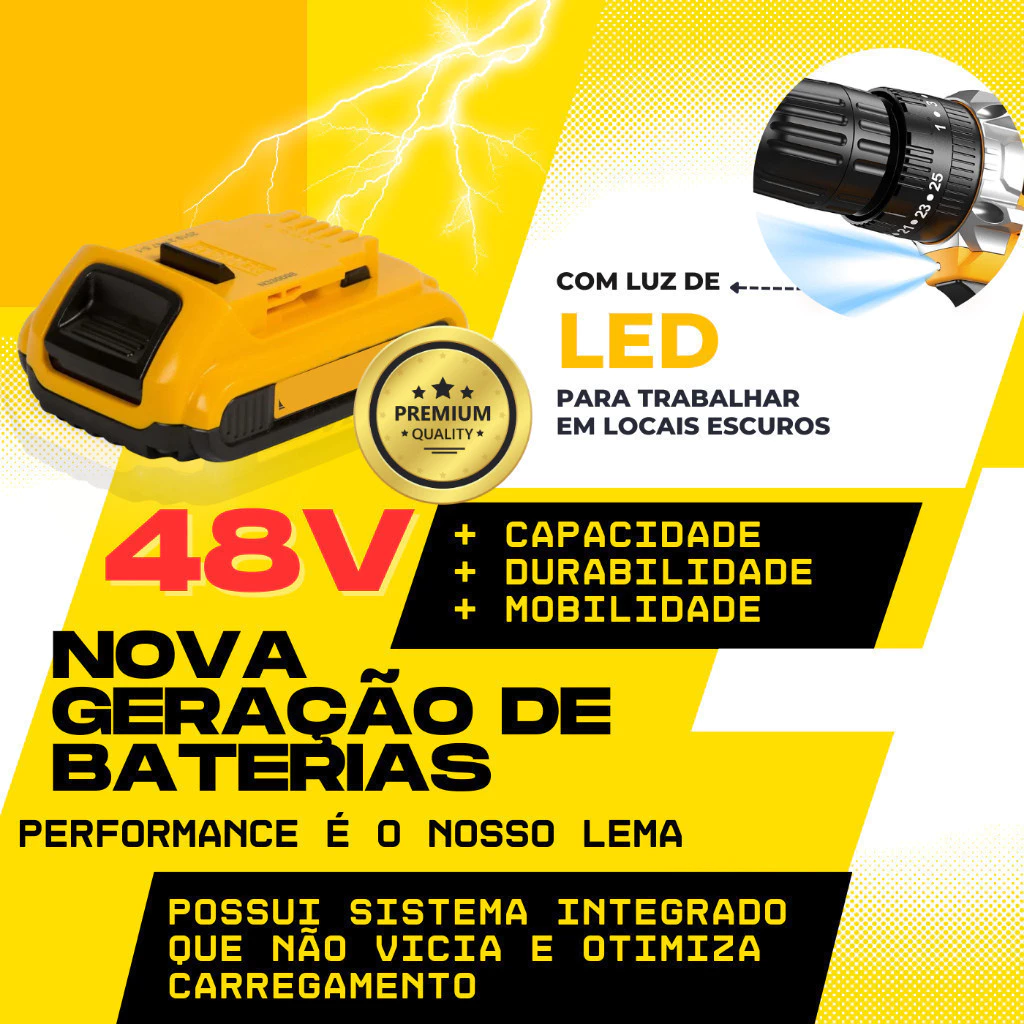 Parafusadeira Furadeira de Impacto Com 2 Bateria Recarregável Sem Fio 48v Com Maleta Completo - Imagem 3