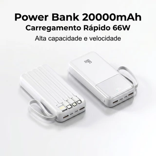 Carregador Power Bank 20000mah Portátil Display Digital 66W Carregamento Super rápido com 4 cabos