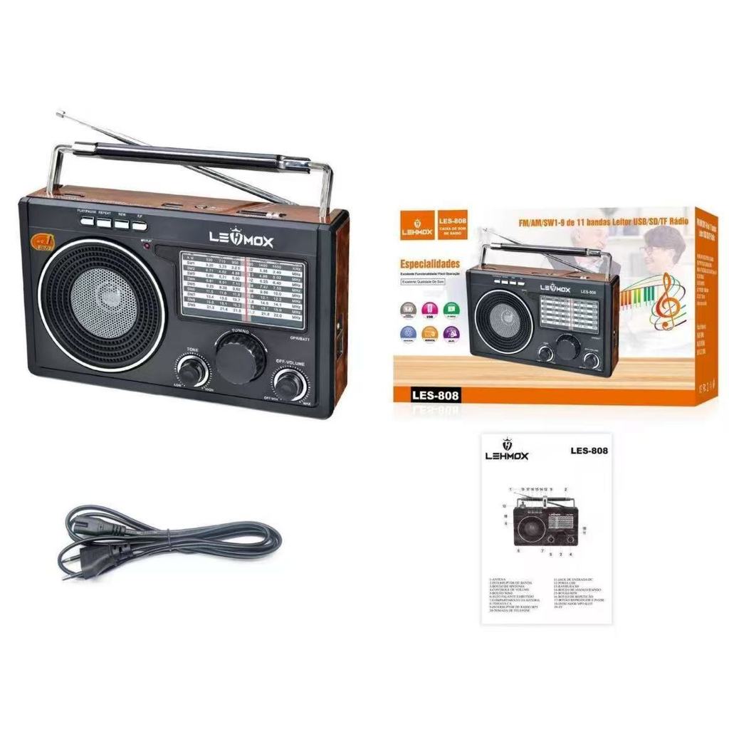 Caixa De Som Retro Vintage Mp3 Radio Lanterna Lehmox Les-808