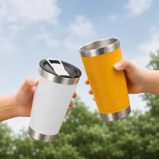 Kit com 2 Copos Térmicos Inox 473ml com Tampa e Abridor Portátil