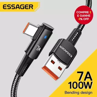 Essager 100W 7A USB Para Type c Carregador Rápido De Cotovelo Único 7A Carregamento Alta Corrente Realme VIVOtype De