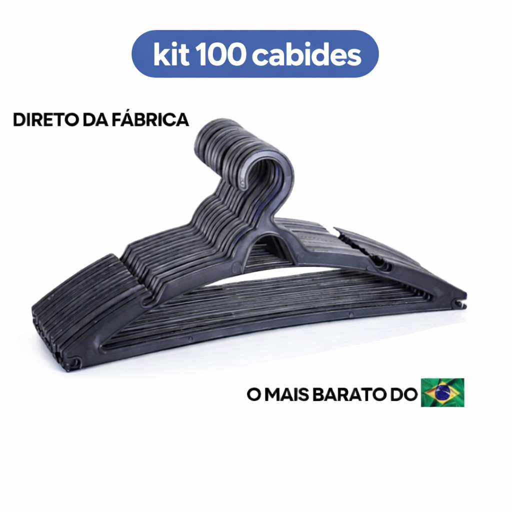 Kit 25 a 100 Cabides de roupa Adulto e infantil Preto Reforçado ...