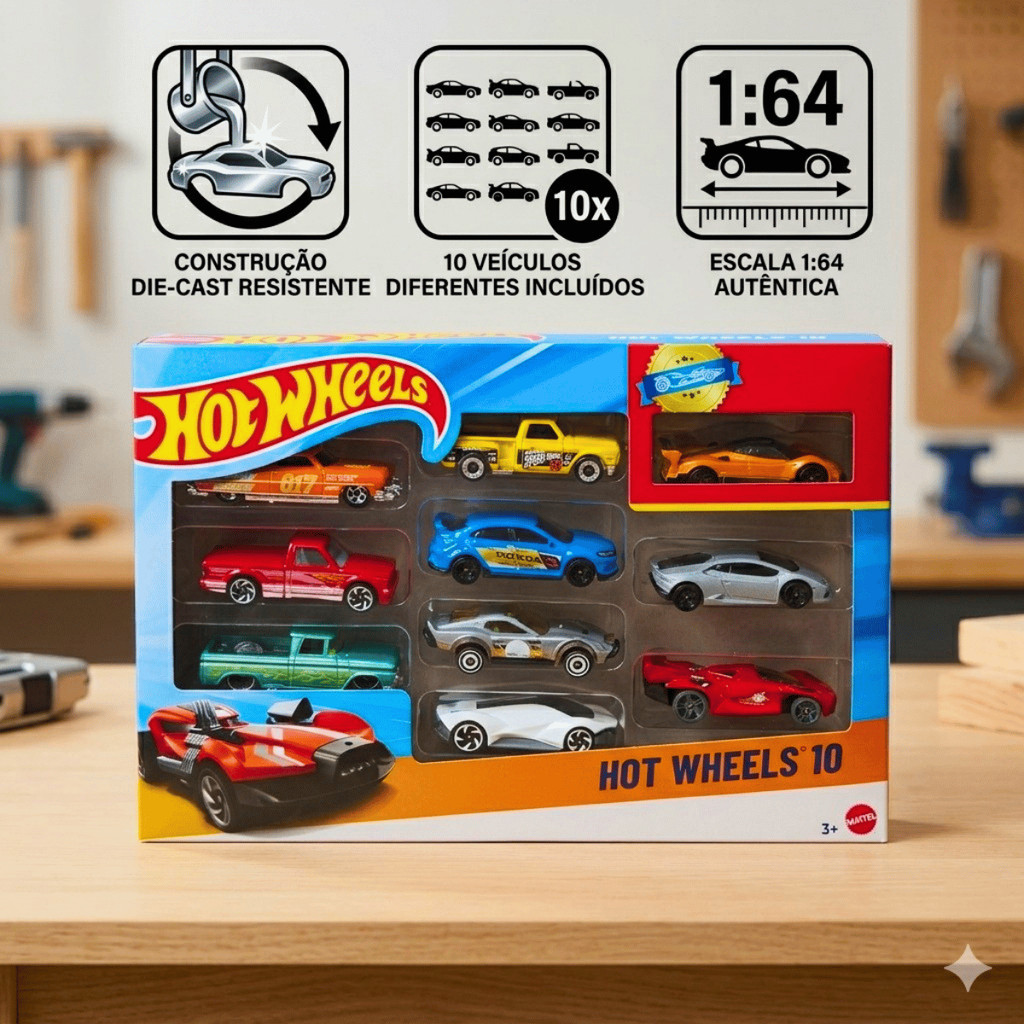 Kit com 10 Carrinhos Hot Wheels Sortido 54886 Mattel | Shopee Brasil