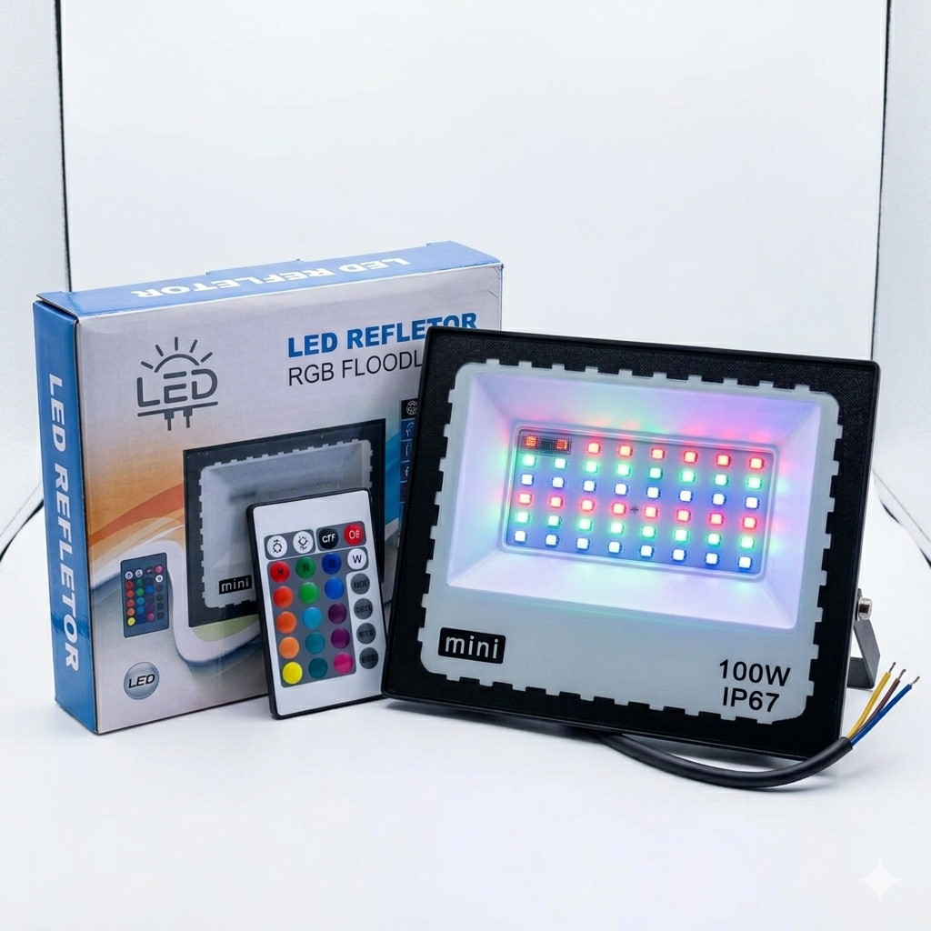 Refletor Led 100w Rgb Colorido Holofote Ip67 Com Controle | Shopee Brasil