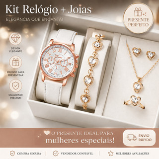 Kit relógio e joias femininas