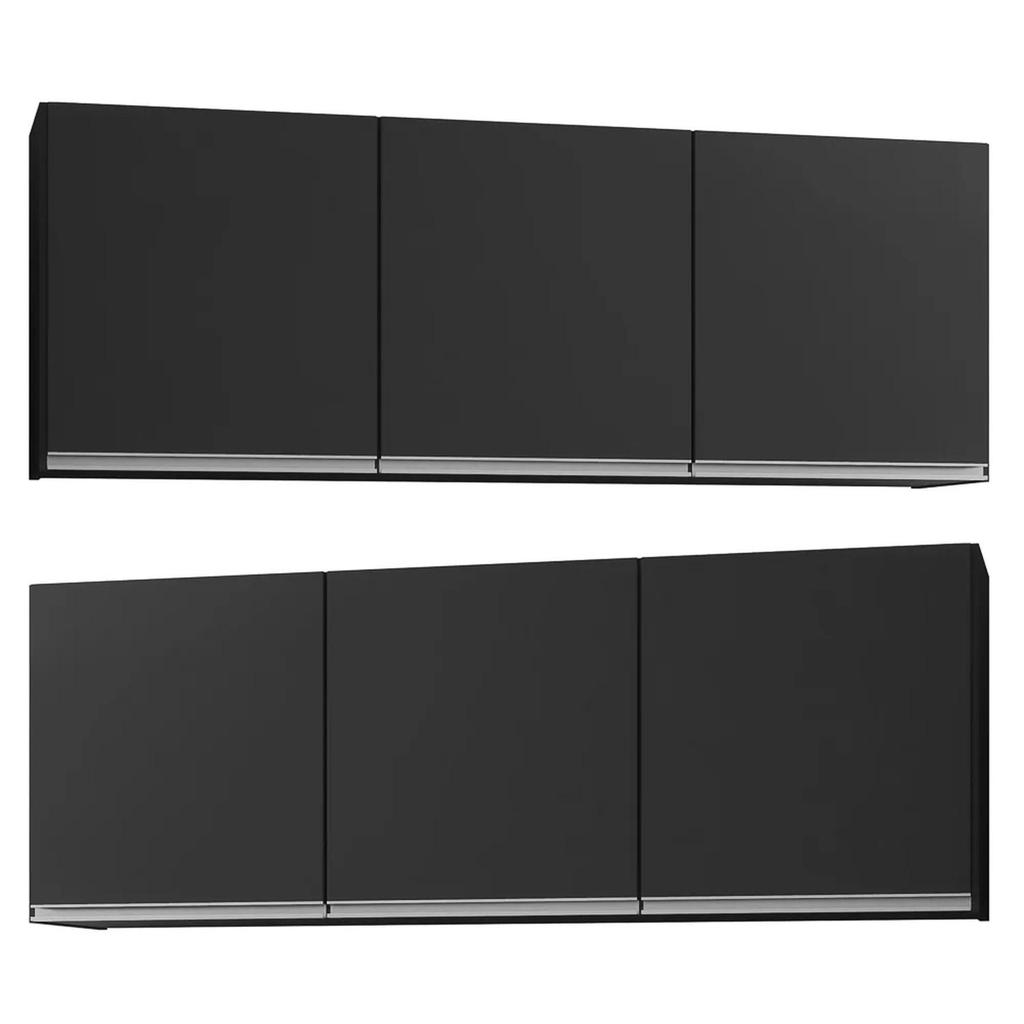 Kit 2 Armários Aéreos 150cm 3 Portas Argélia Preto - Lumil | Shopee Brasil