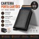 Carteiras Fibra De Carbono Porta-Cartões Masculina Preta Mágica Tripla De Couro