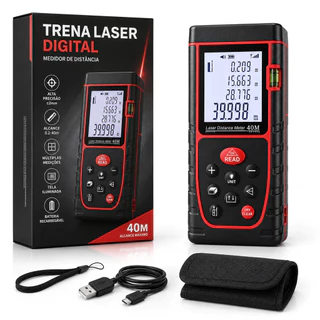 Medidor de Distância Laser 40m Alta Precisão Digital Trena Eletrônica m in ft ft+in Portátil