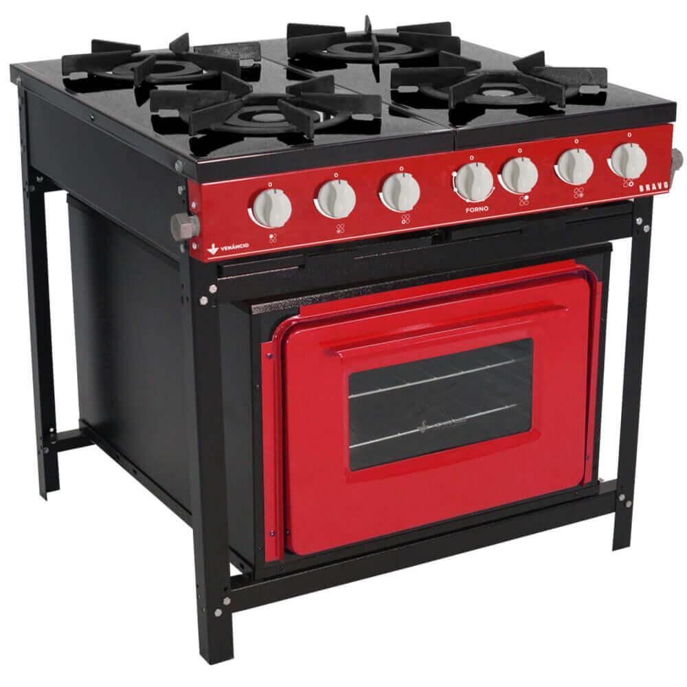 Fogão Industrial Venâncio Bravo a Gáz 4 Bocas com Forno Verm
