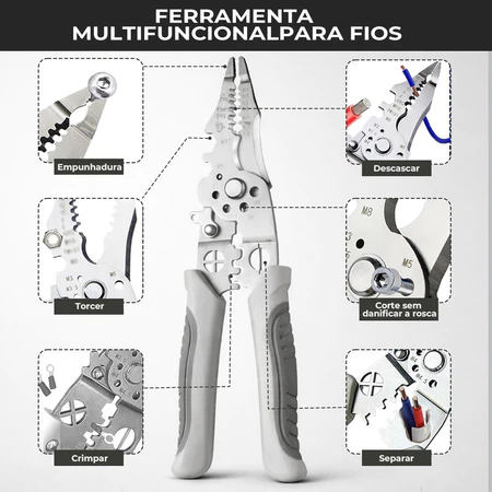 Alicate Multifuncional Universal 28 em 1 Profissional Eletricistas Descascador Crimpador Cortador