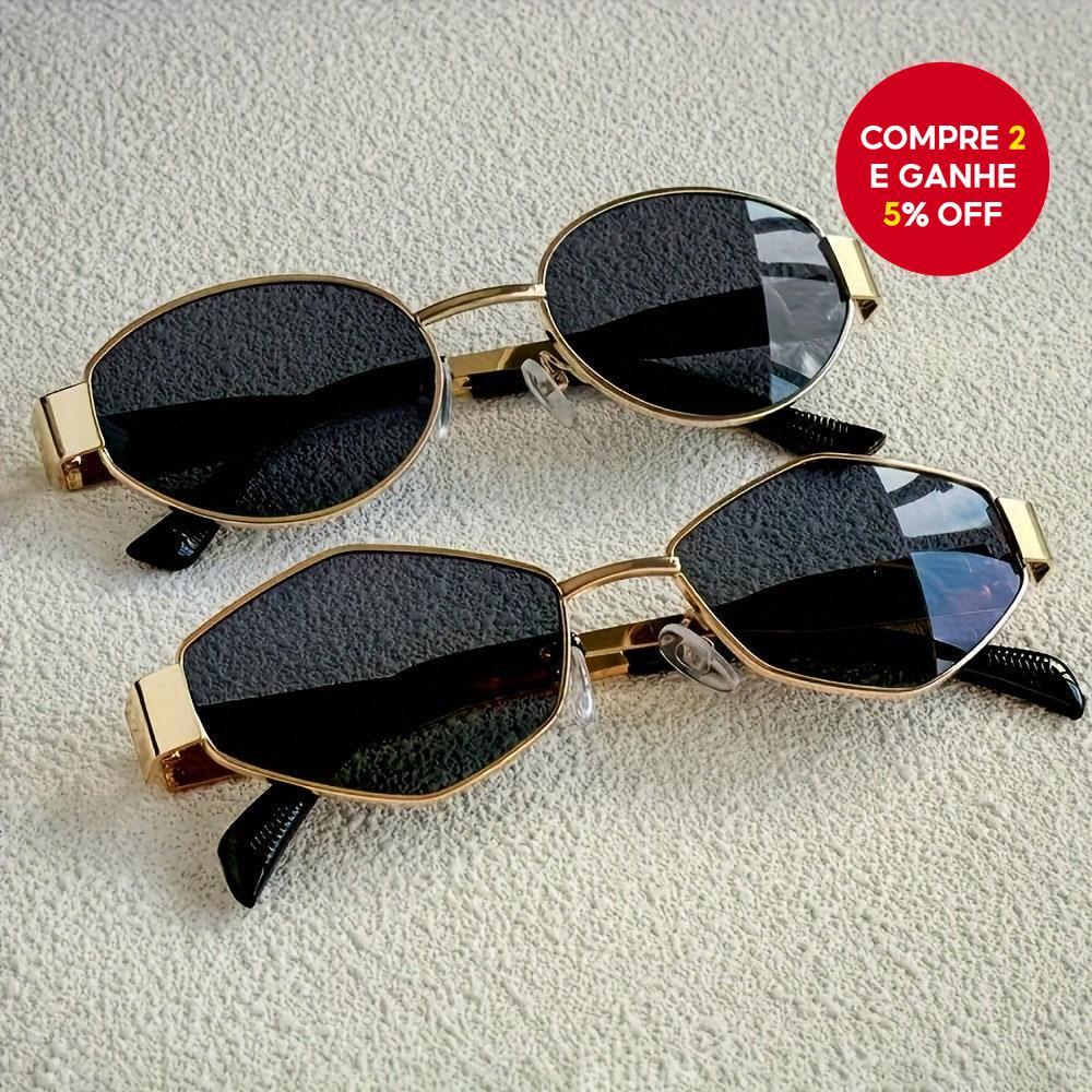 2/1 Par De Óculos De Sol Ovais UV400 Com Armação De Metal Dourado Para Homens E Mulheres, Presente De Natal, Da Moda