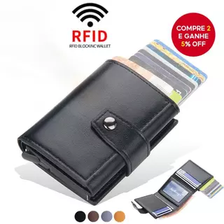 Porta-Cartões Inteligente Antirroubo RFID-Mini Carteira De Couro Ultrafina Com Design De Trava Segura ​