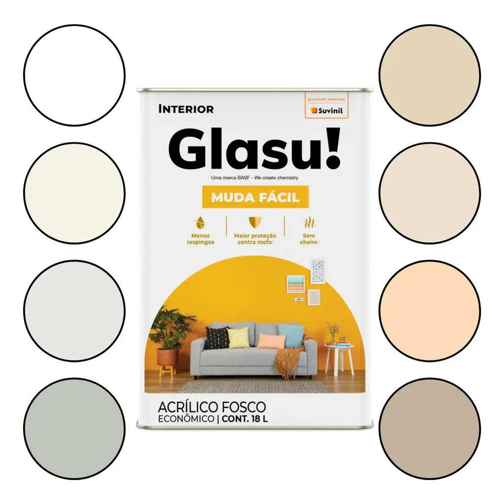 Tinta Suvinil Glasu Fosca Muda Fácil 18l Cor Gelo Para Parede Interna ...