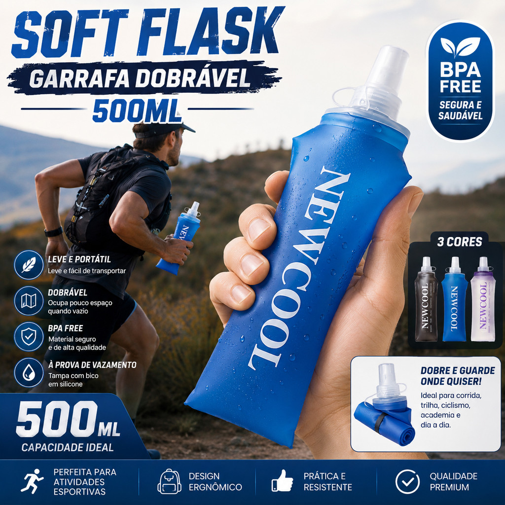Soft Flask 250ml ou 500ml Garrafa Dobrável para Corrida Academia Bike Trekking