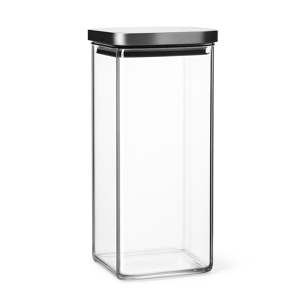 Pote Vidro para Mantimentos Tampa Hermetica de Inox Quadrado 2100 ml Promointer
