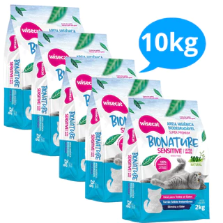 Kit 5 Areia Sanitária De Mandioca Grãos Finos Para Gatos Biodegradável Wisecat 10kg em Oferta na Shopee