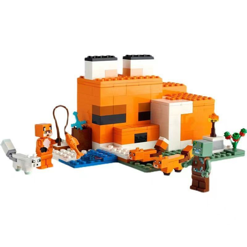 Série Minecraft Cabana de Raposa Cabana de Cogumelo Cachoeira na Selva Casa na Árvore de Steve Blocos de Montagem Educac