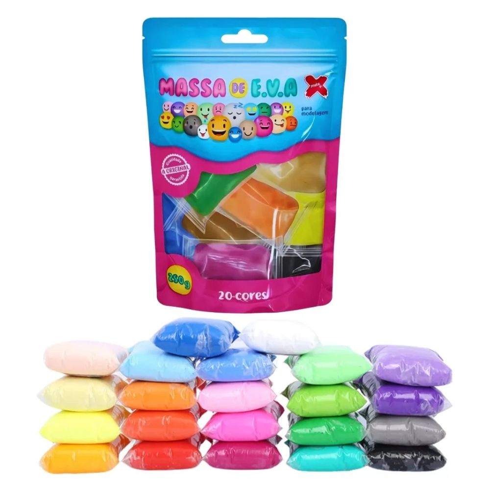 Massa De Eva 20 Cores Total 250g - Pacote Com 20, Make+ | Shopee Brasil