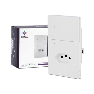 Interruptor Com Tomada 10a Mercúrio Lite 2 Botões Branco Zigbee 3.0 Ekaza