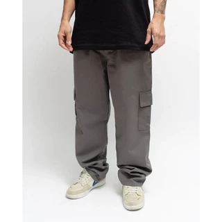 Calça Cargo Sarja Lisa Masculinas Com Bolsos Laterais