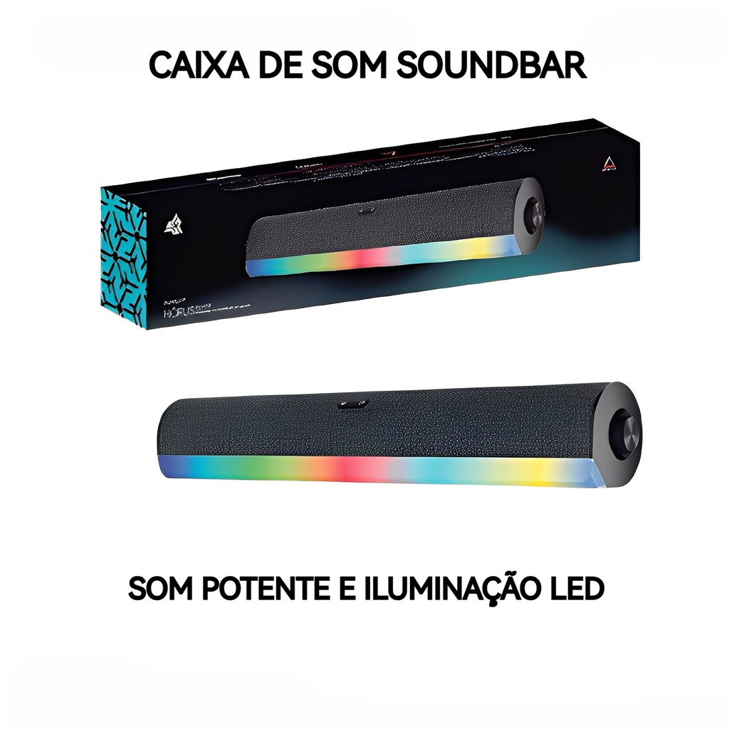 Caixa de Som Soundbar para PC Notebook Som Potente LED Controle de ...