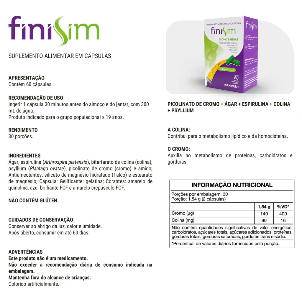 Cápsulas Finisim Cromo e Fibras
