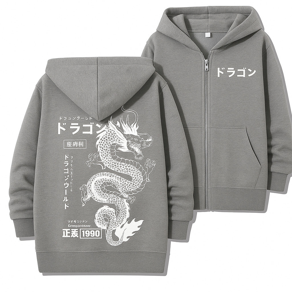 Moletom Ziper Dragão Japonês Moda Asiática Estilo Oriental Streetwear