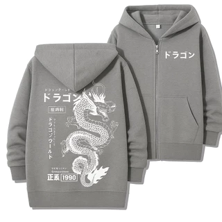 Moletom Ziper Dragão Japonês Moda Asiática Estilo Oriental Streetwear