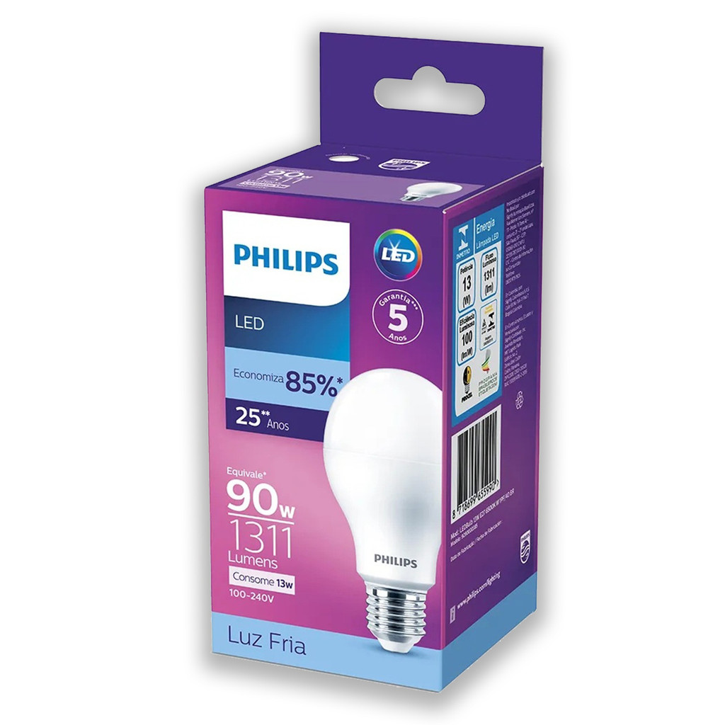 Lampada Bulbo Led Philips 13W bivolt Luz BR Fria 6500K E27 | Shopee Brasil