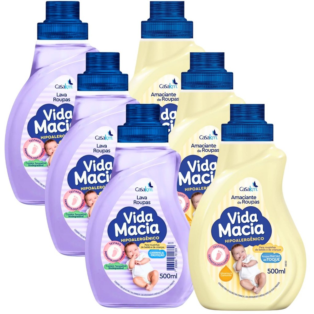3 Kit Vida Macia Amaciante e Sabão Líquido Camomila 500ml | Shopee Brasil