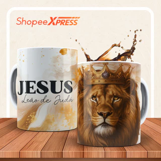 Caneca Personalizada Gospel Leão de Judá Jesus 325ml Porcelana Pascoa Presente Cristão Evangélico